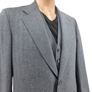Mens Southwick Gray Wool Herringbone 3 Piece Suit Vintage, 42L